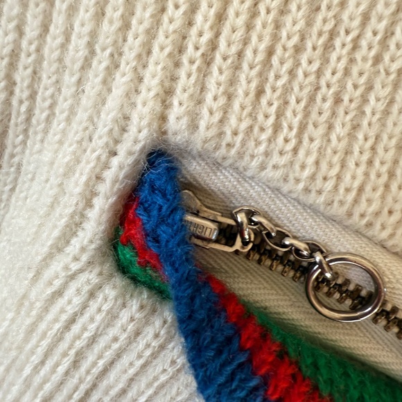 Vintage 70s Handmade Cream Knit Cardigan With Stripe Trim - Picture 5 of 8